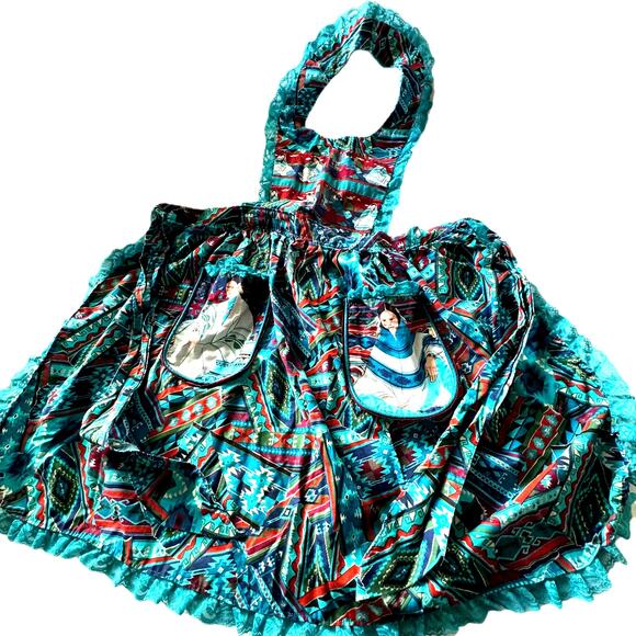 Southwestern Handmade Apron Ganado Print and Navajo Pictoral Images Arizona 90s - Picture 1 of 9